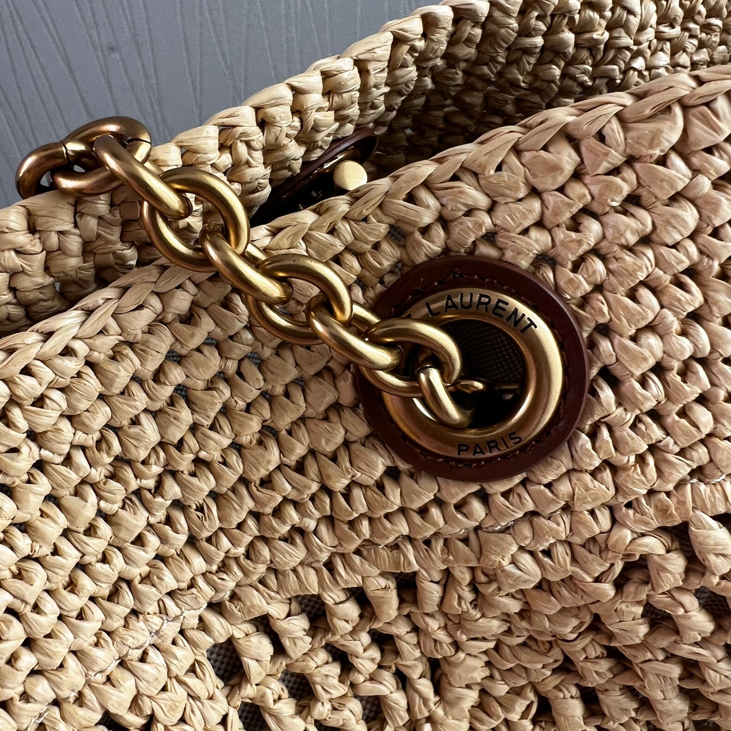 Bolso Y rafia natural y piel color marrón
