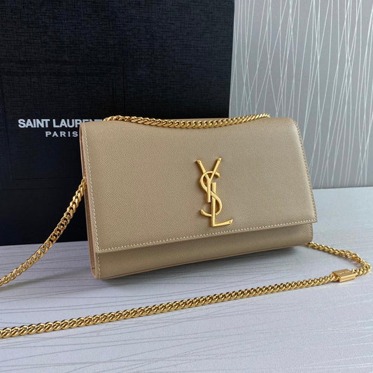 Bolso Y K-ate piel grained color beige herrajes dorados