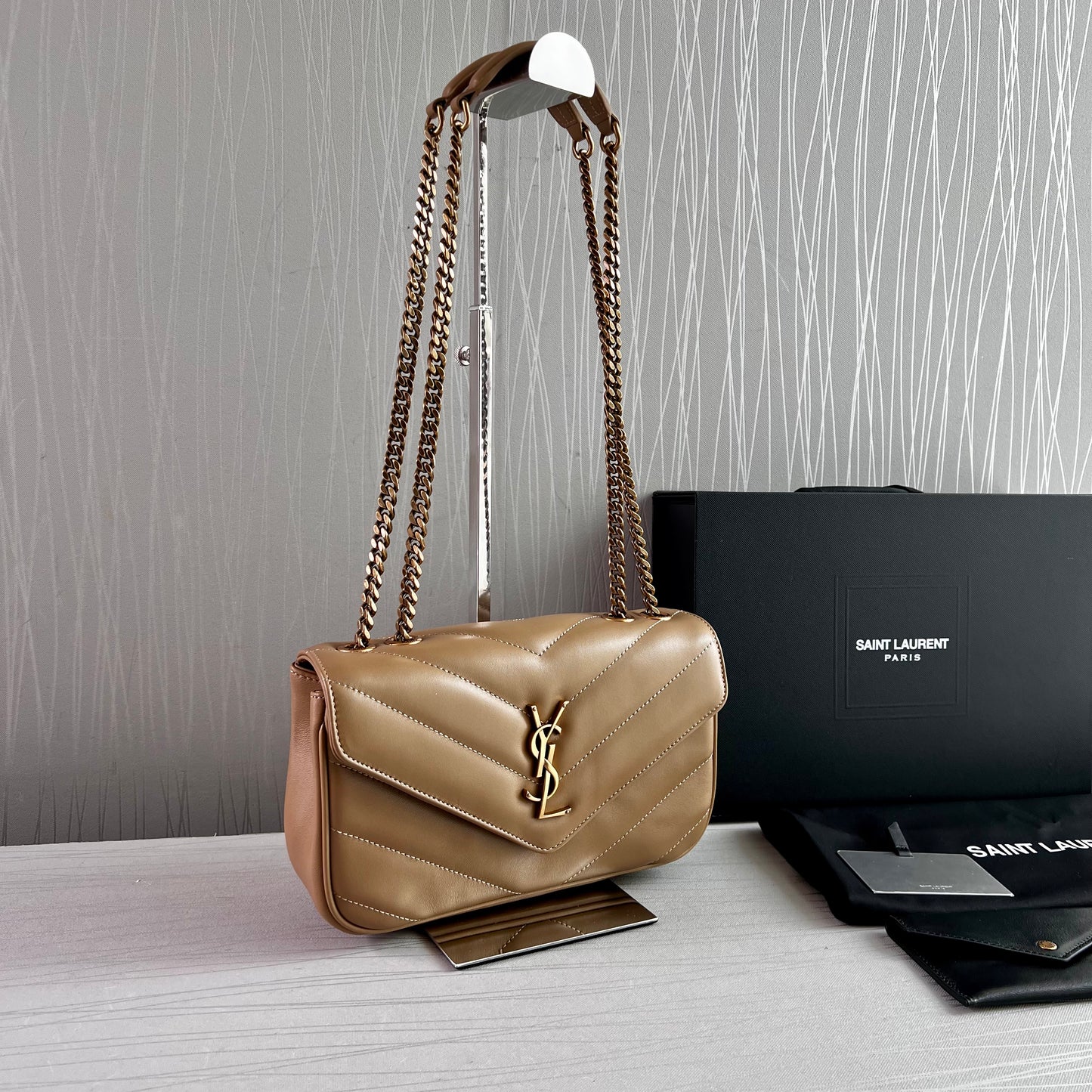 Bolso Y piel acolchada color beige