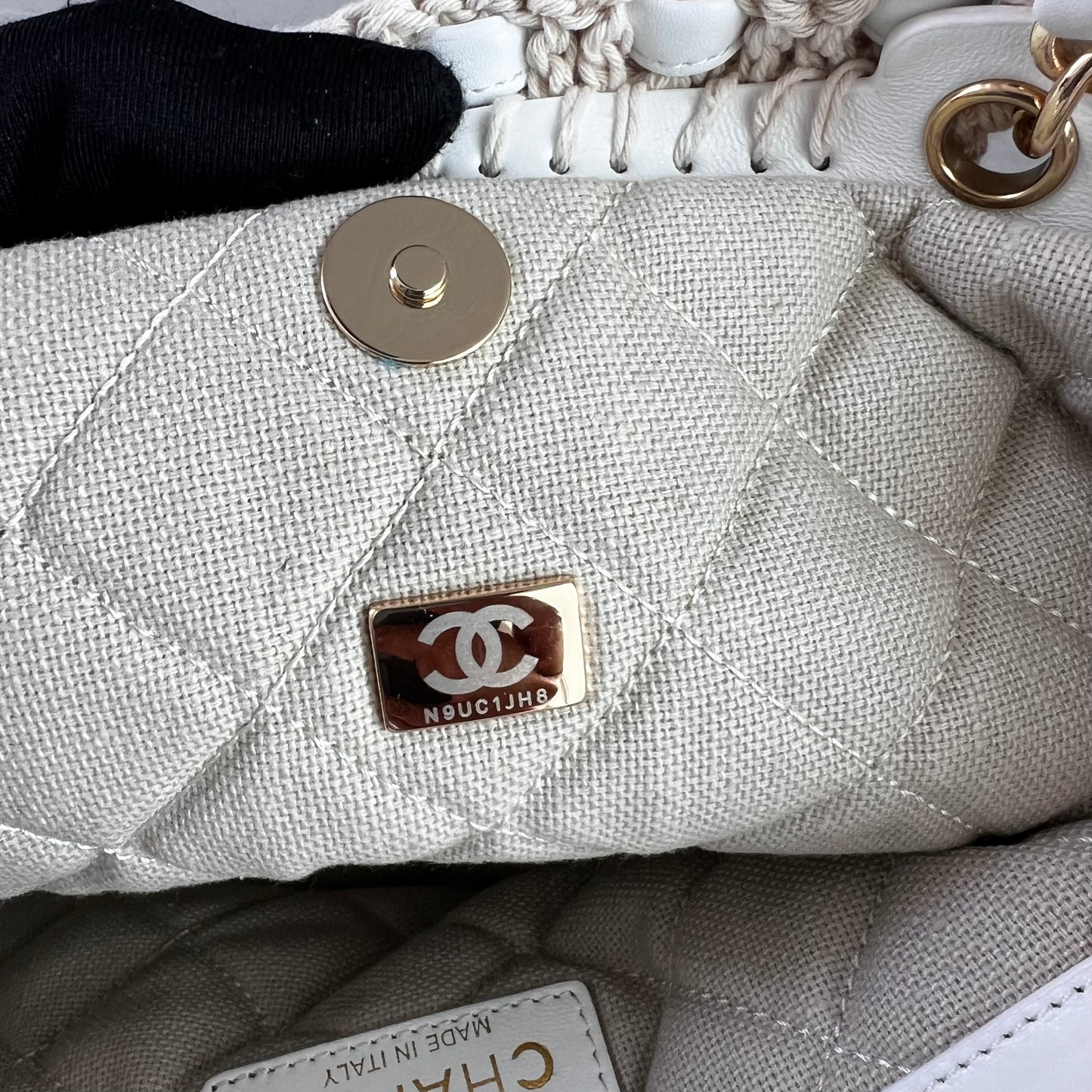 Bolso C algodón natural tejido y piel