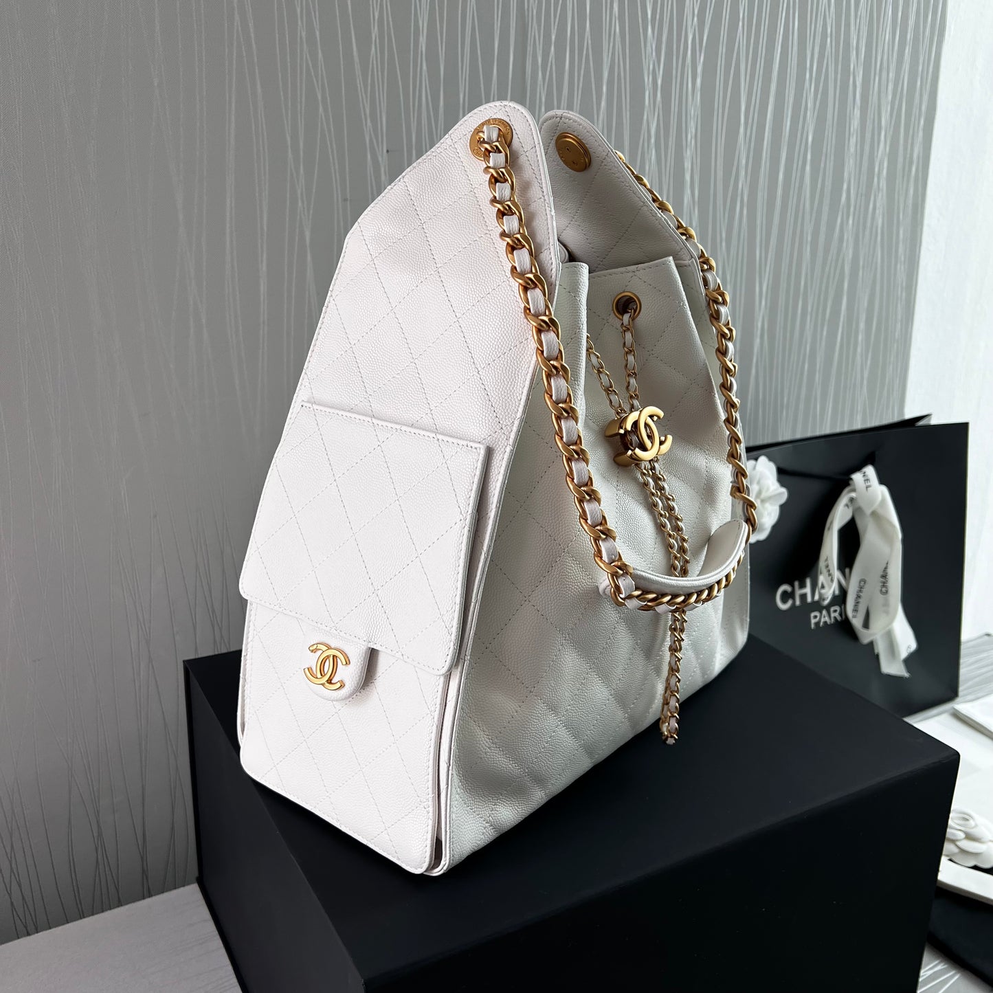 Bolso C hobo piel granulada color blanco