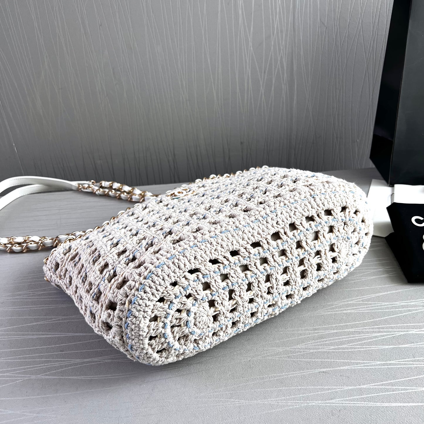 Bolso C algodón natural tejido y piel