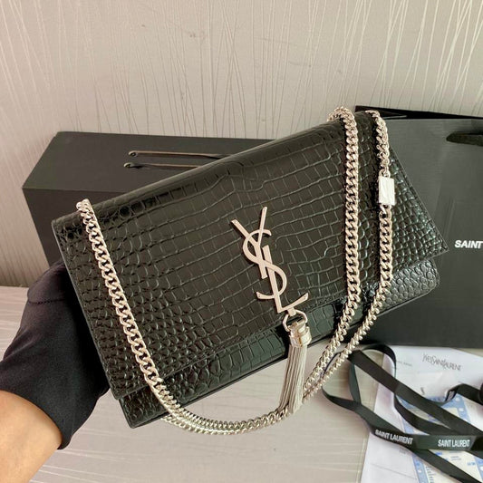 Bolso Y K-ate piel efecto cocodrilo color negra