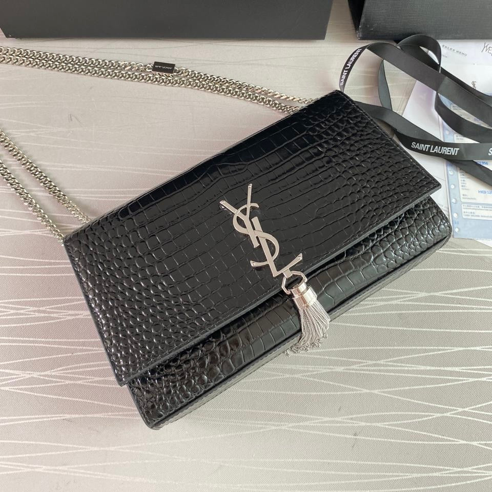 Bolso Y K-ate piel efecto cocodrilo color negra