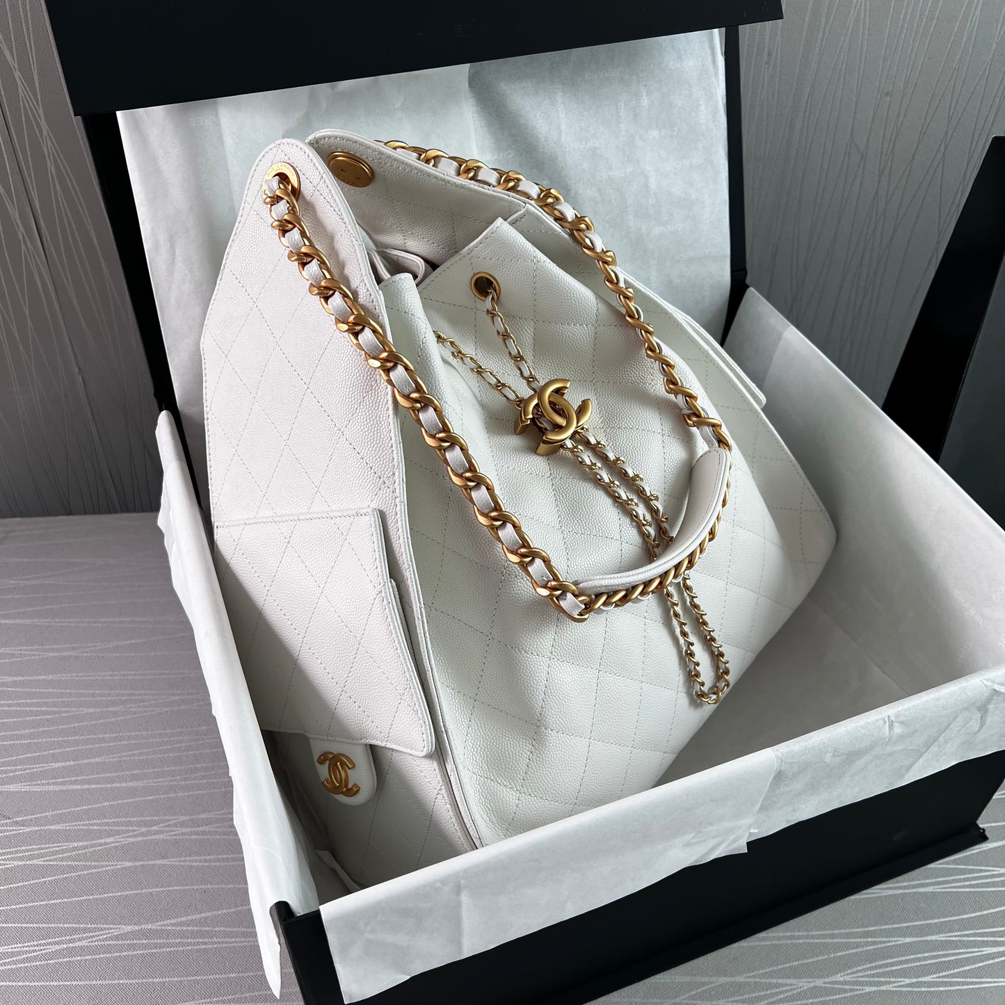 Bolso C hobo piel granulada color blanco