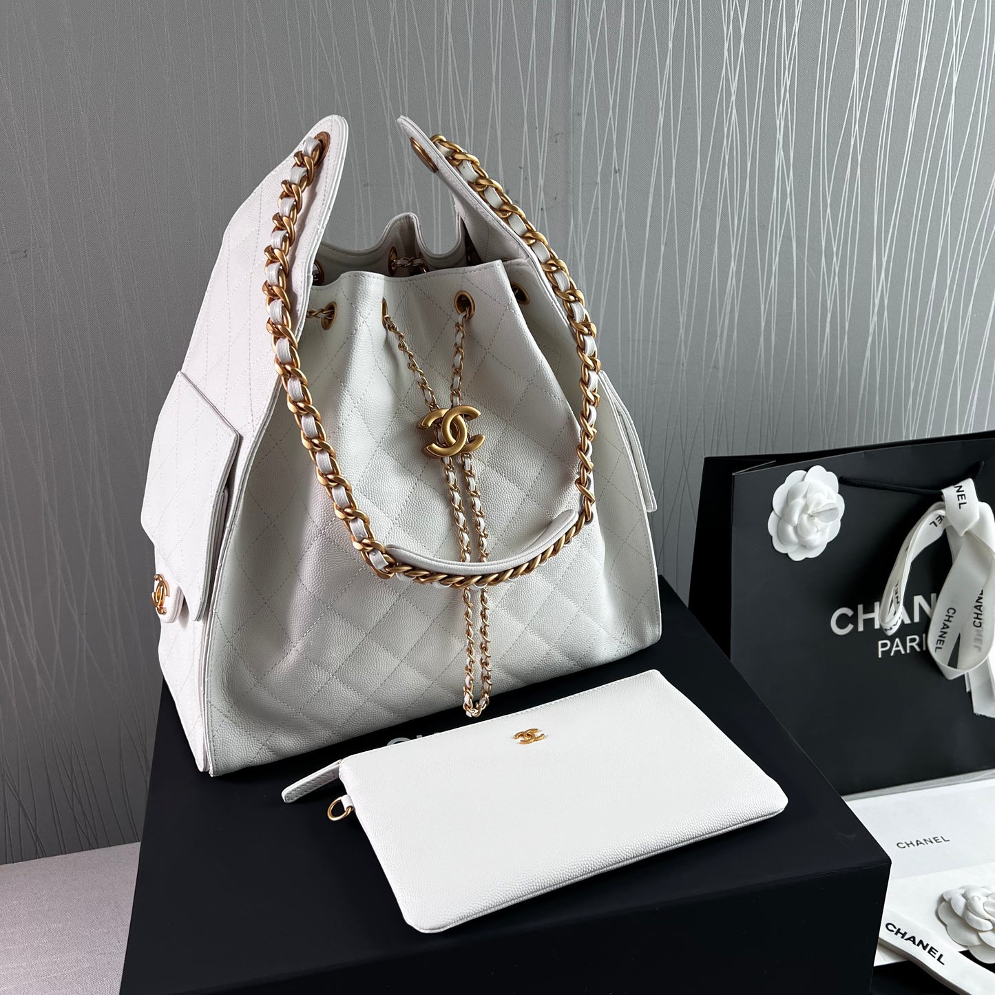 Bolso C hobo piel granulada color blanco
