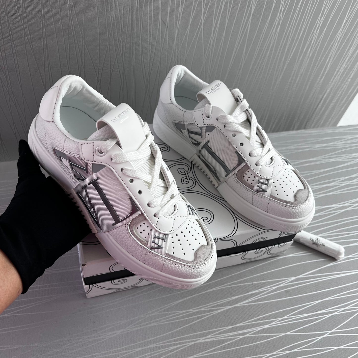 Sneakers V piel Blancos con plata