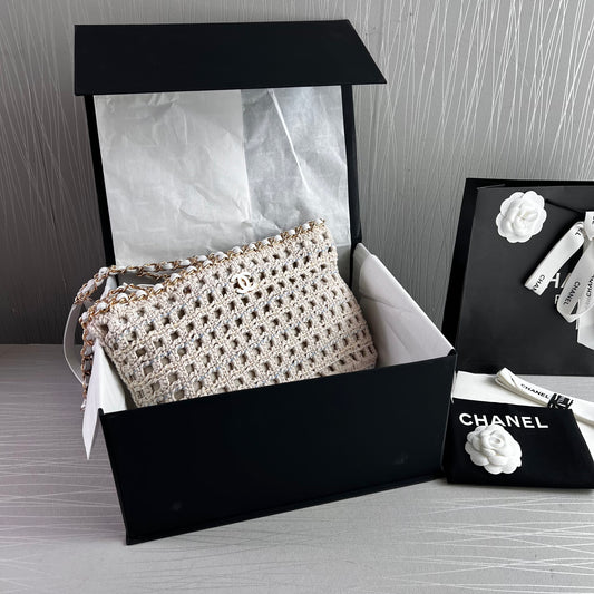 Bolso C algodón natural tejido y piel