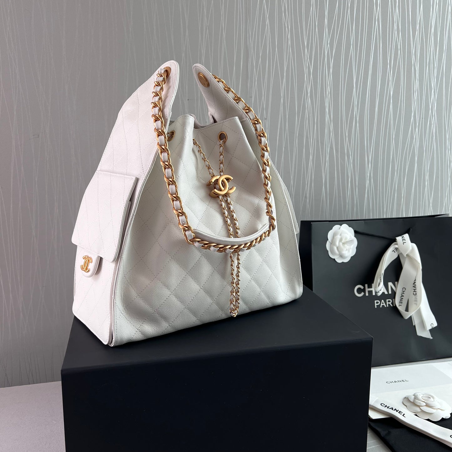 Bolso C hobo piel granulada color blanco