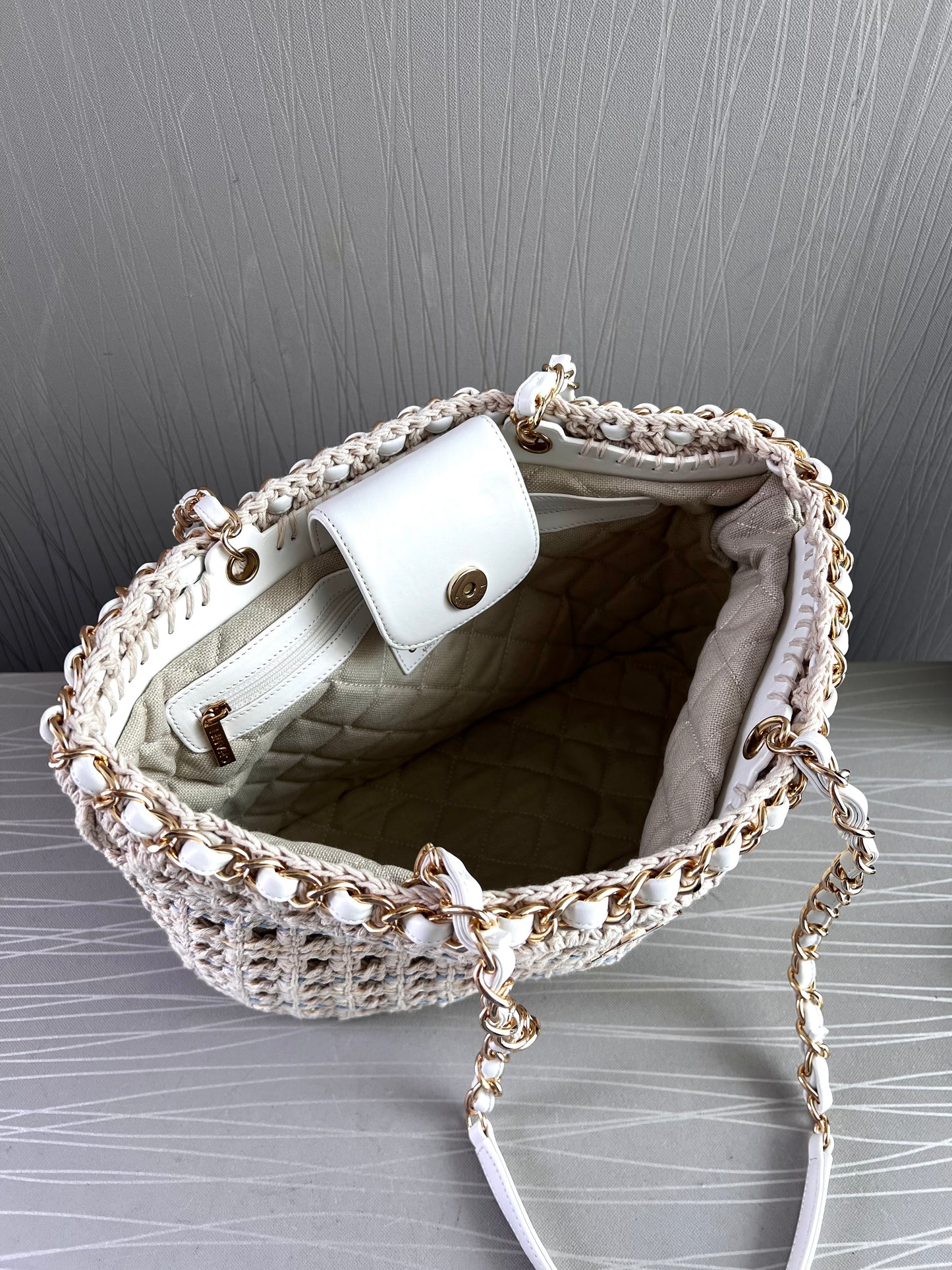 Bolso C algodón natural tejido y piel