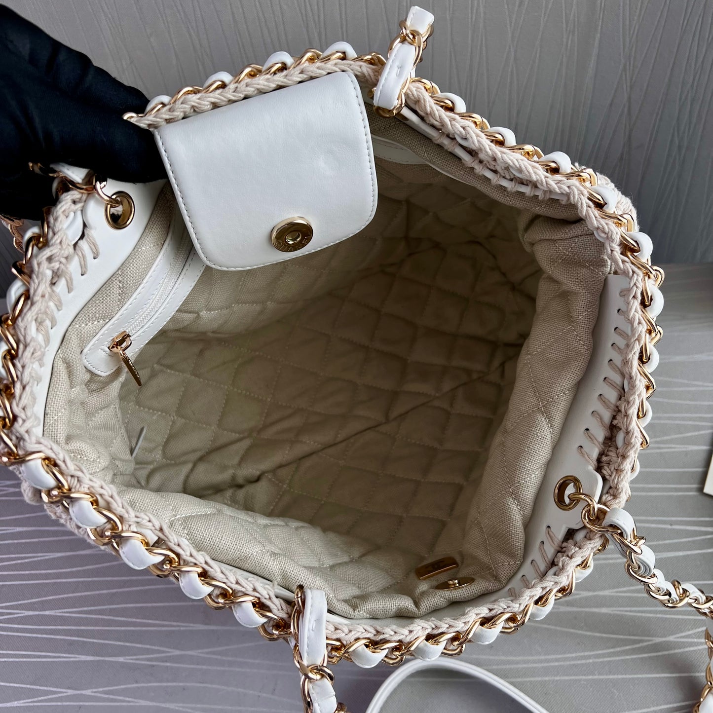 Bolso C algodón natural tejido y piel