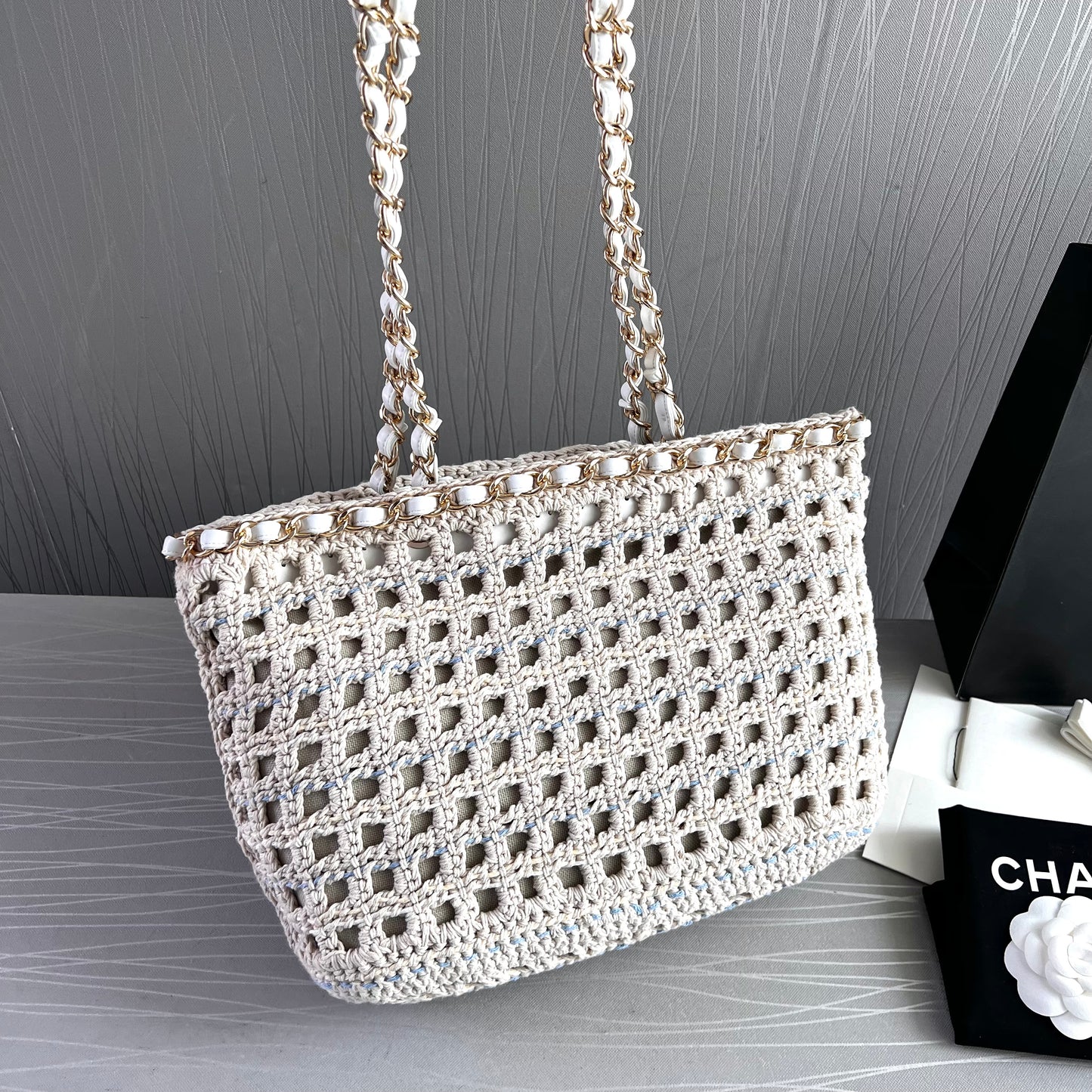 Bolso C algodón natural tejido y piel