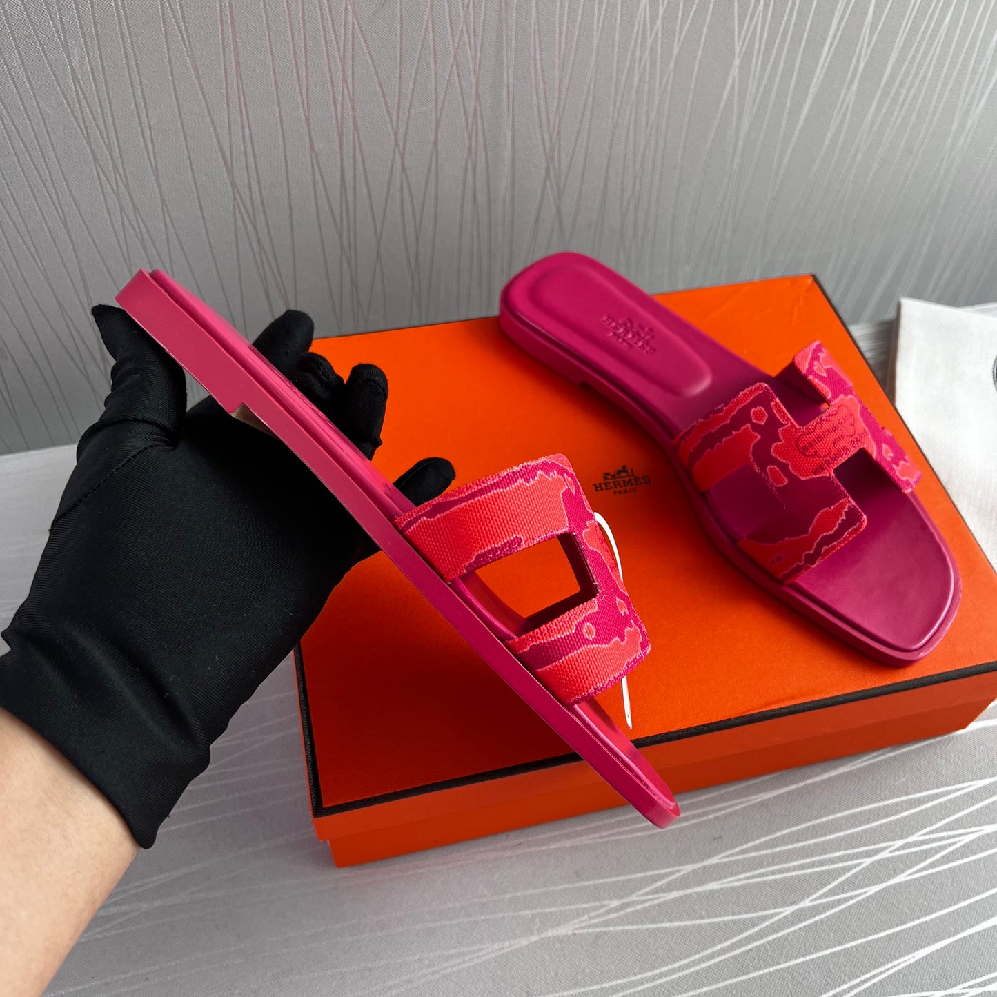 Sandalias H piel y lona color rosa y naranja