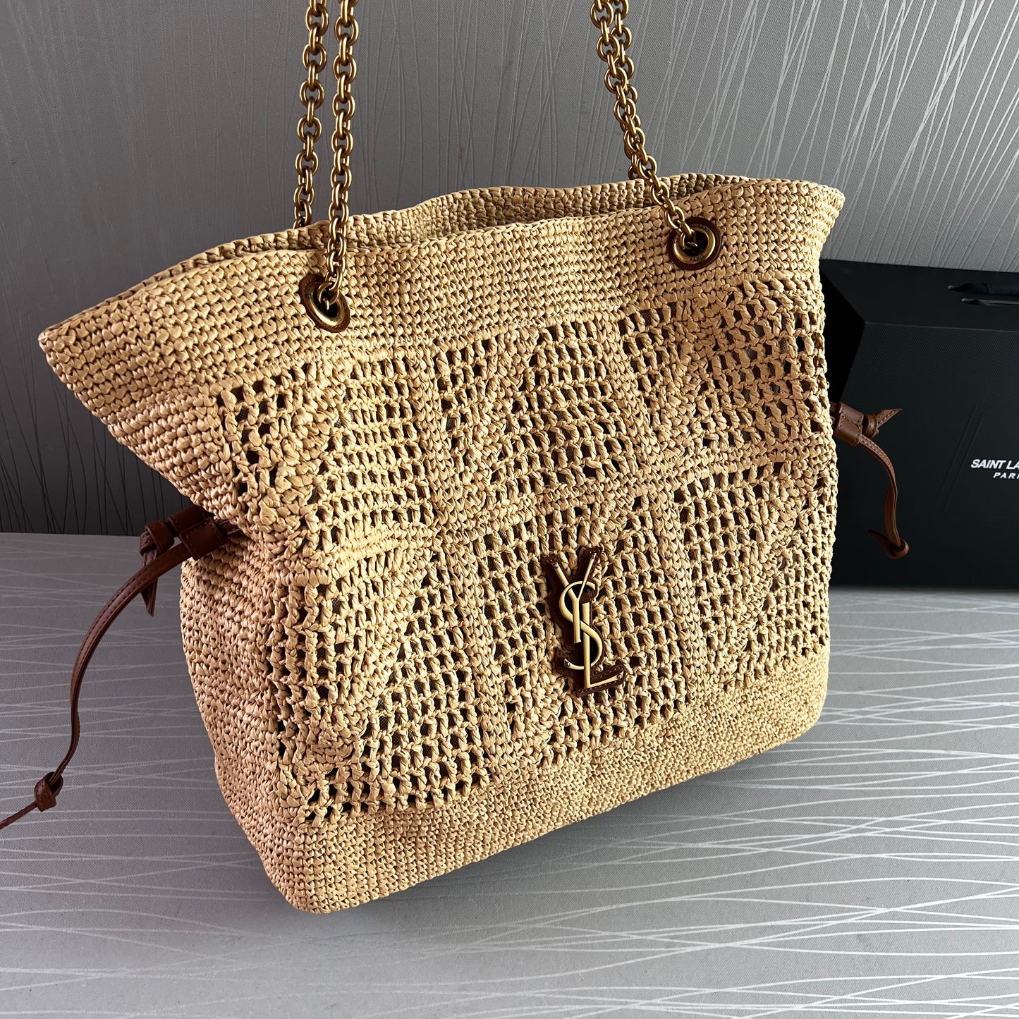 Bolso Y rafia natural y piel color marrón