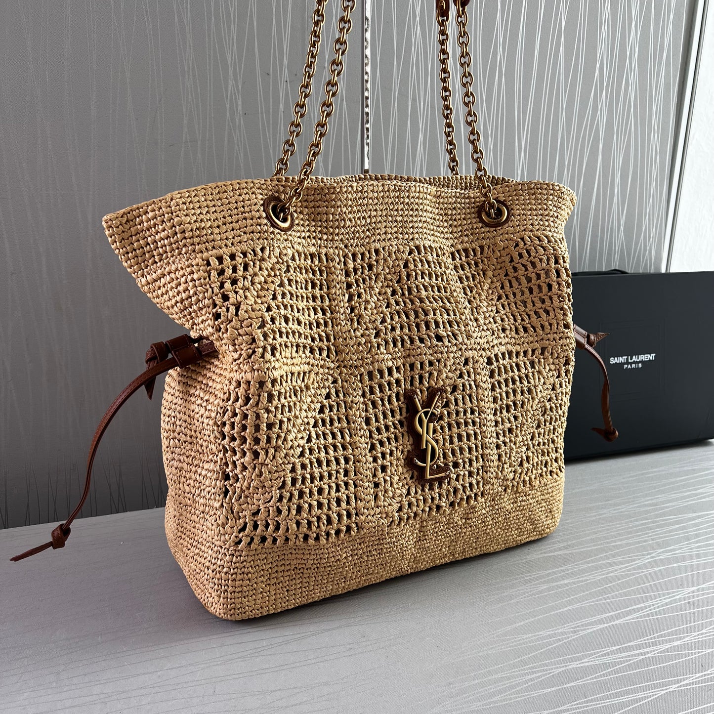 Bolso Y rafia natural y piel color marrón