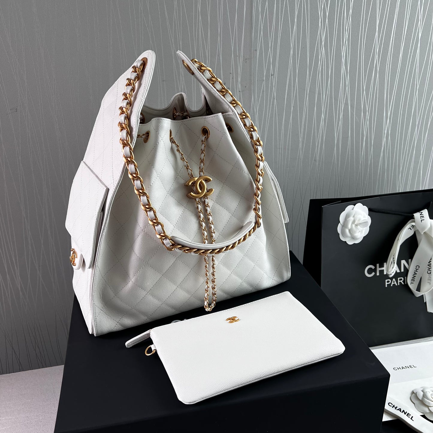 Bolso C hobo piel granulada color blanco