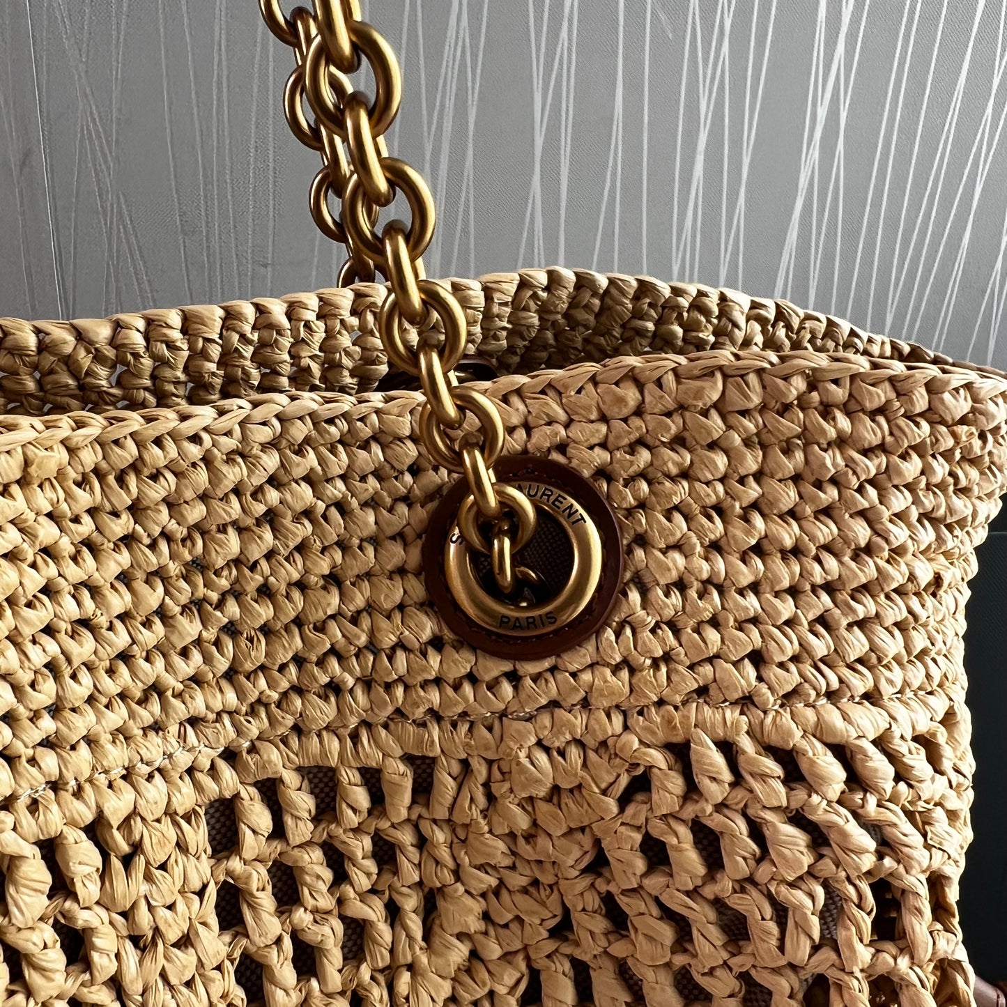 Bolso Y rafia natural y piel color marrón