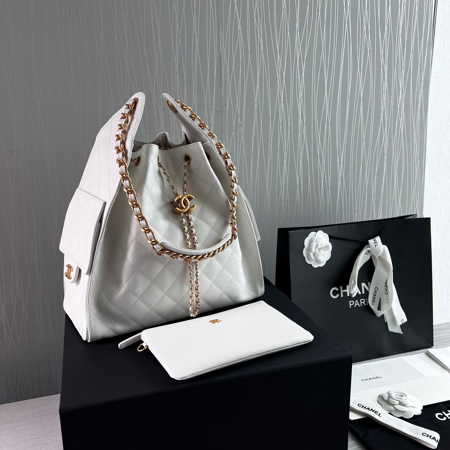 Bolso C hobo piel granulada color blanco