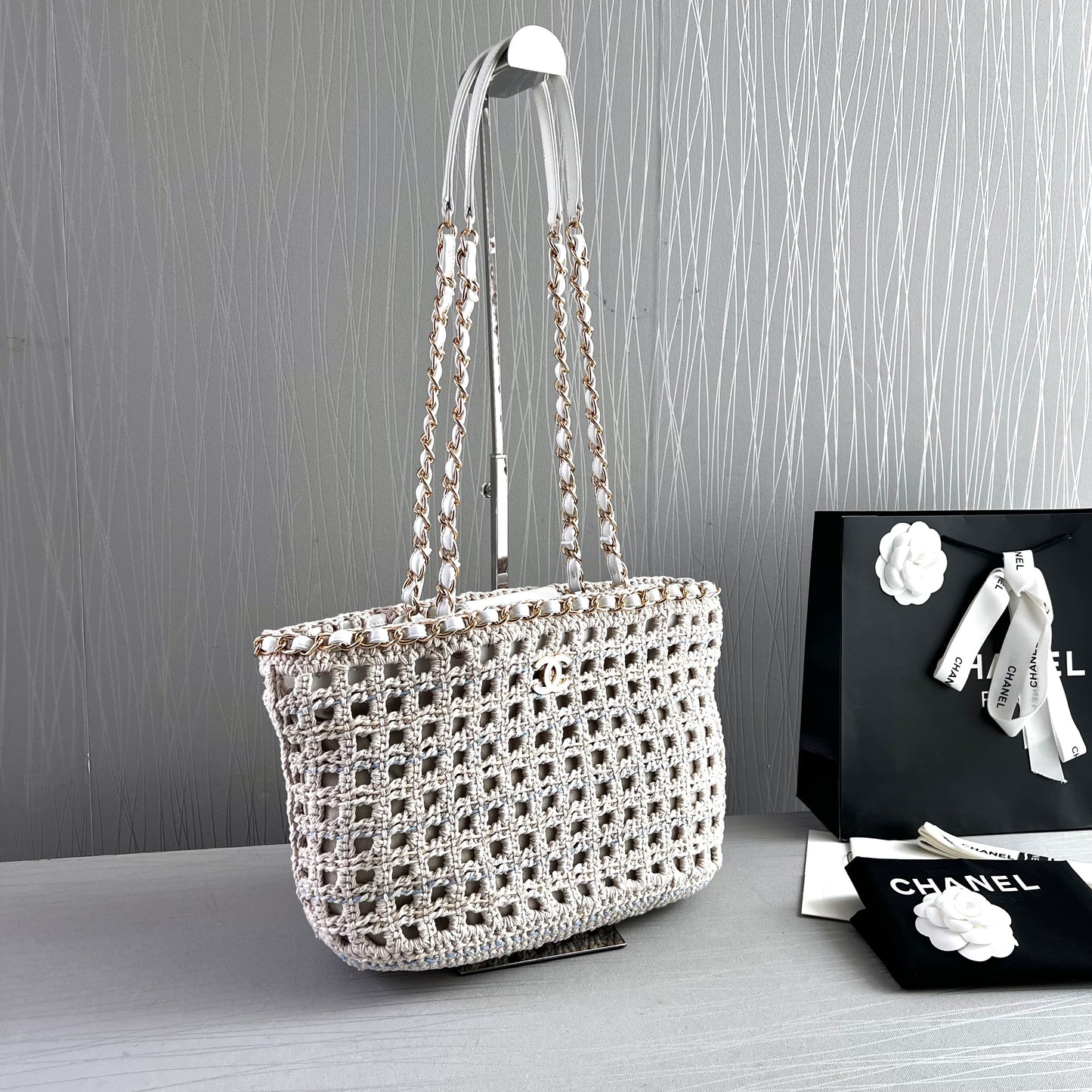 Bolso C algodón natural tejido y piel