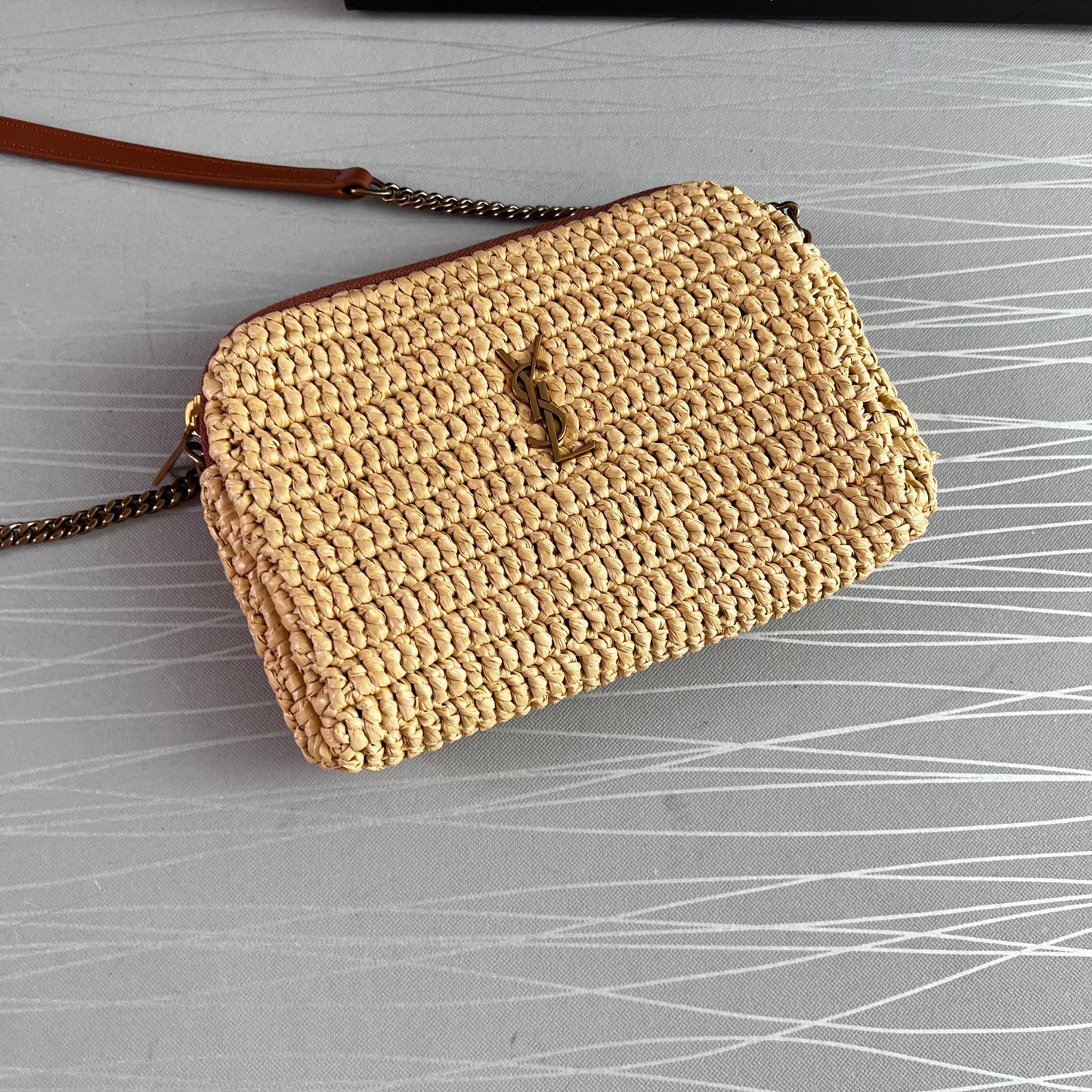 Bolso Y rafia natural y piel marrón