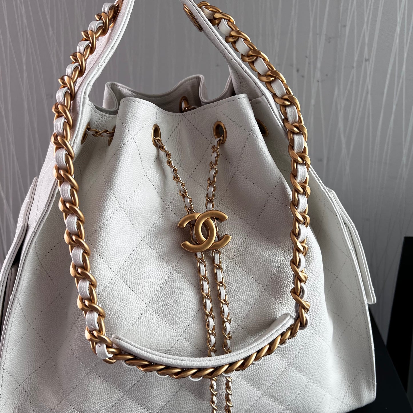 Bolso C hobo piel granulada color blanco