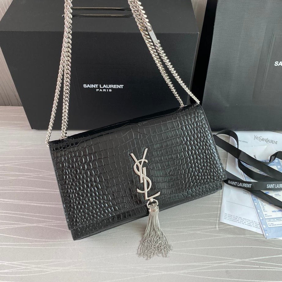 Bolso Y K-ate piel efecto cocodrilo color negra