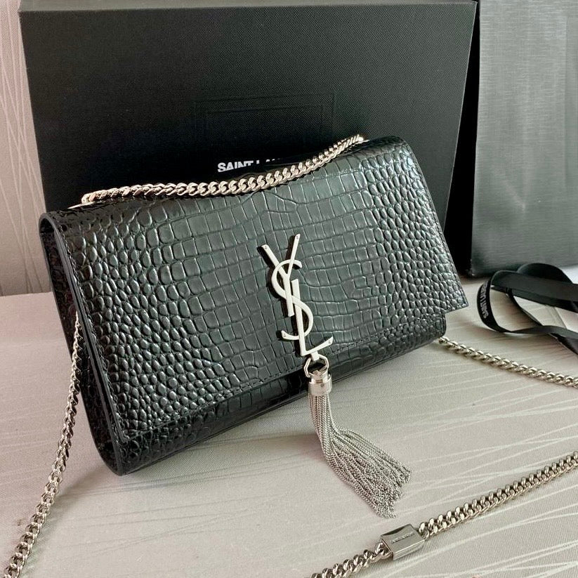 Bolso Y K-ate piel efecto cocodrilo color negra