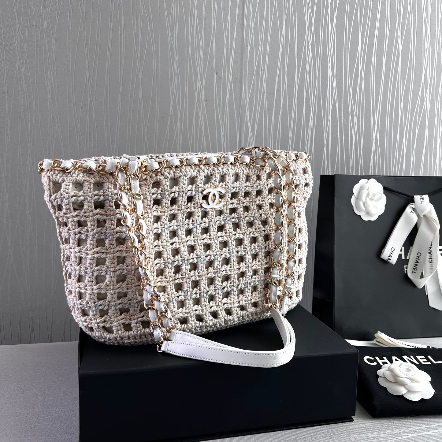 Bolso C algodón natural tejido y piel