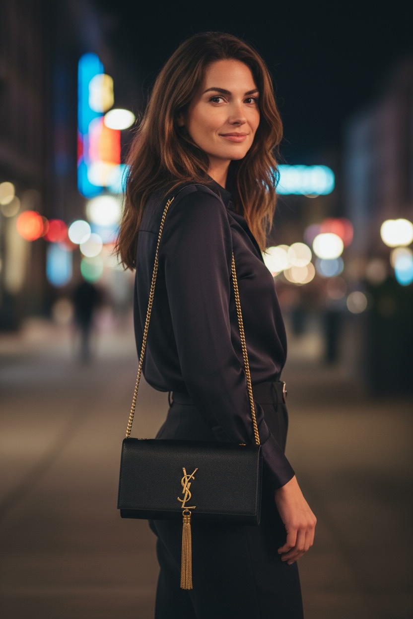 Bolso Y piel granulada color negro con borla