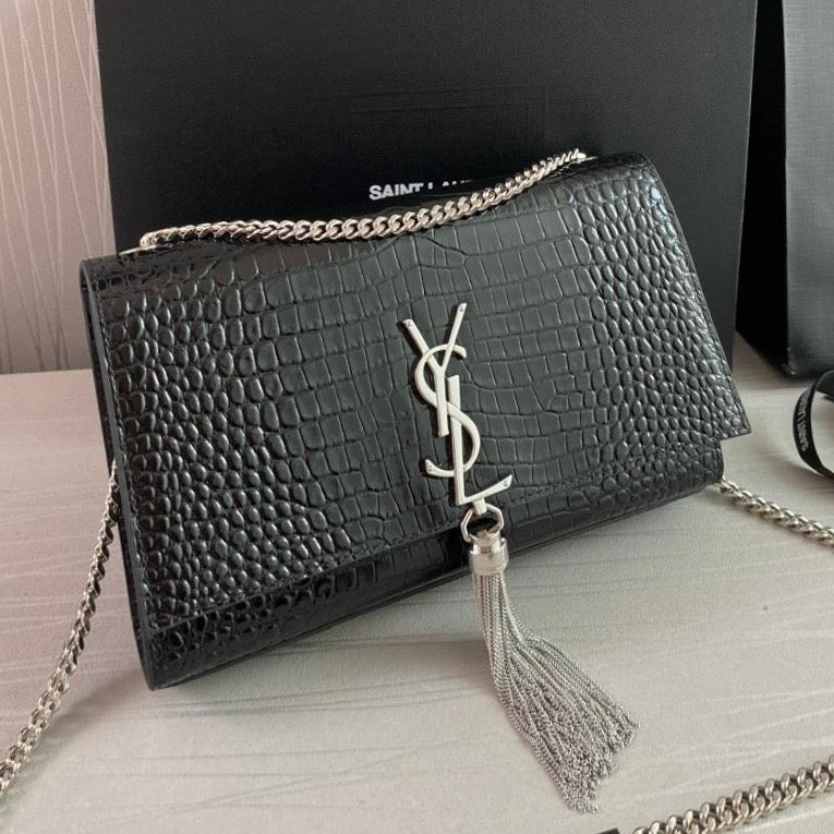 Bolso Y K-ate piel efecto cocodrilo color negra