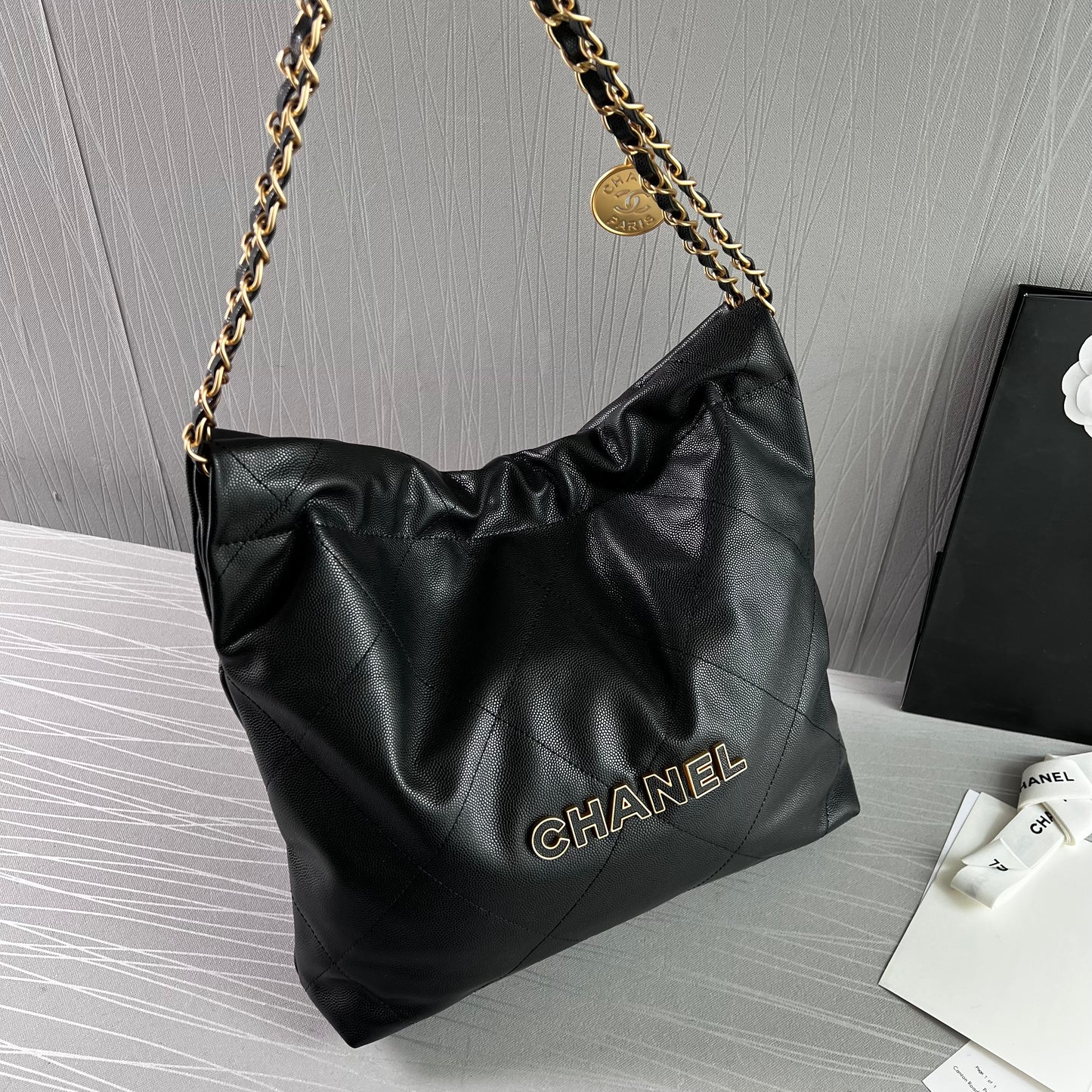 Bolso C Piel grained color negro