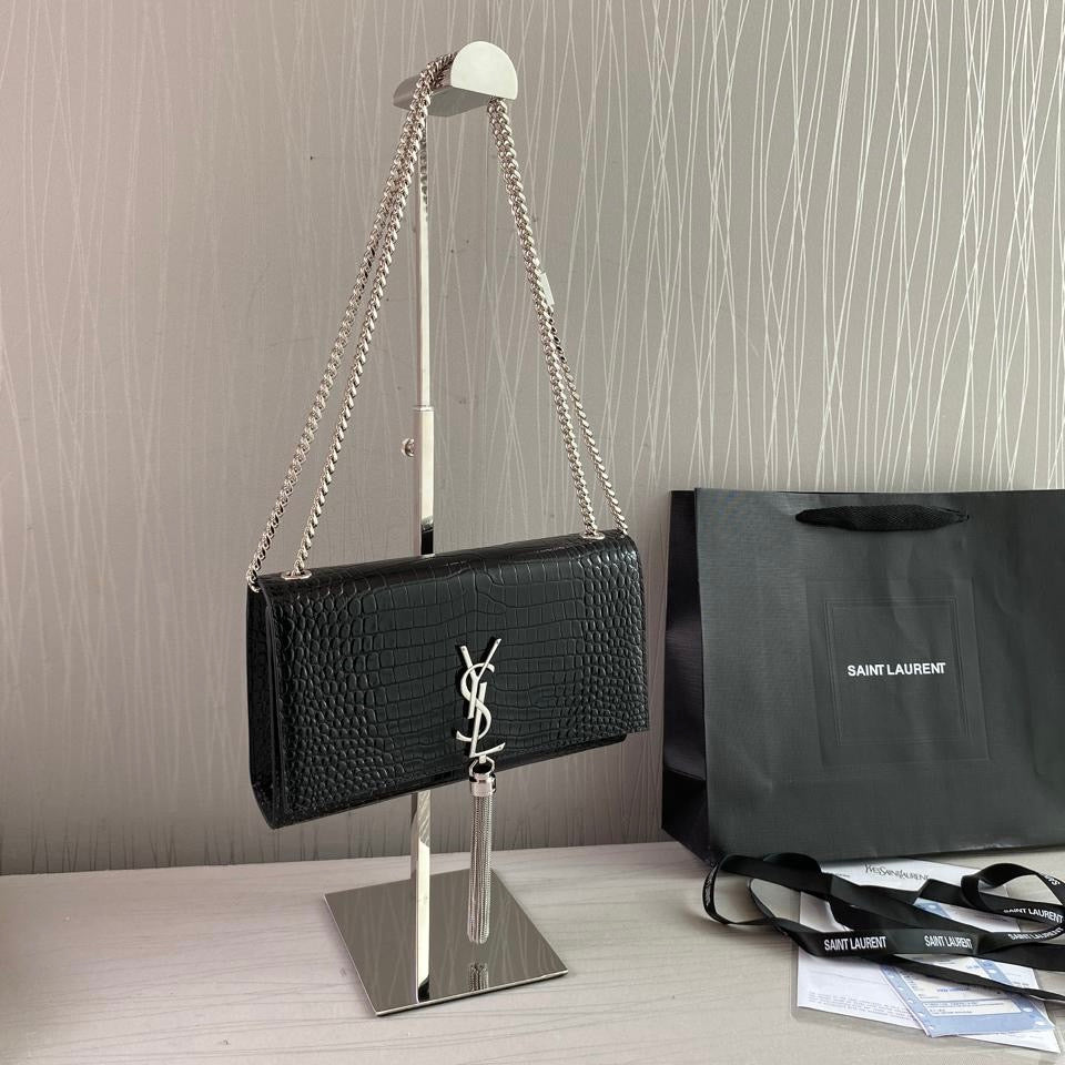 Bolso Y K-ate piel efecto cocodrilo color negra