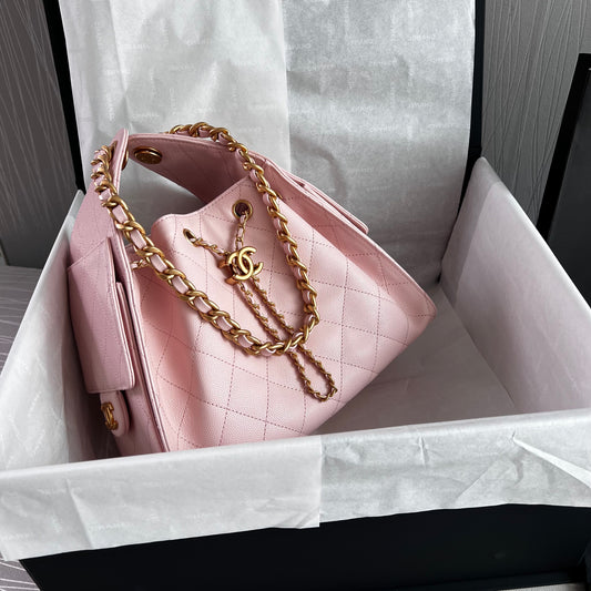 Bolso C piel granulada color rosa