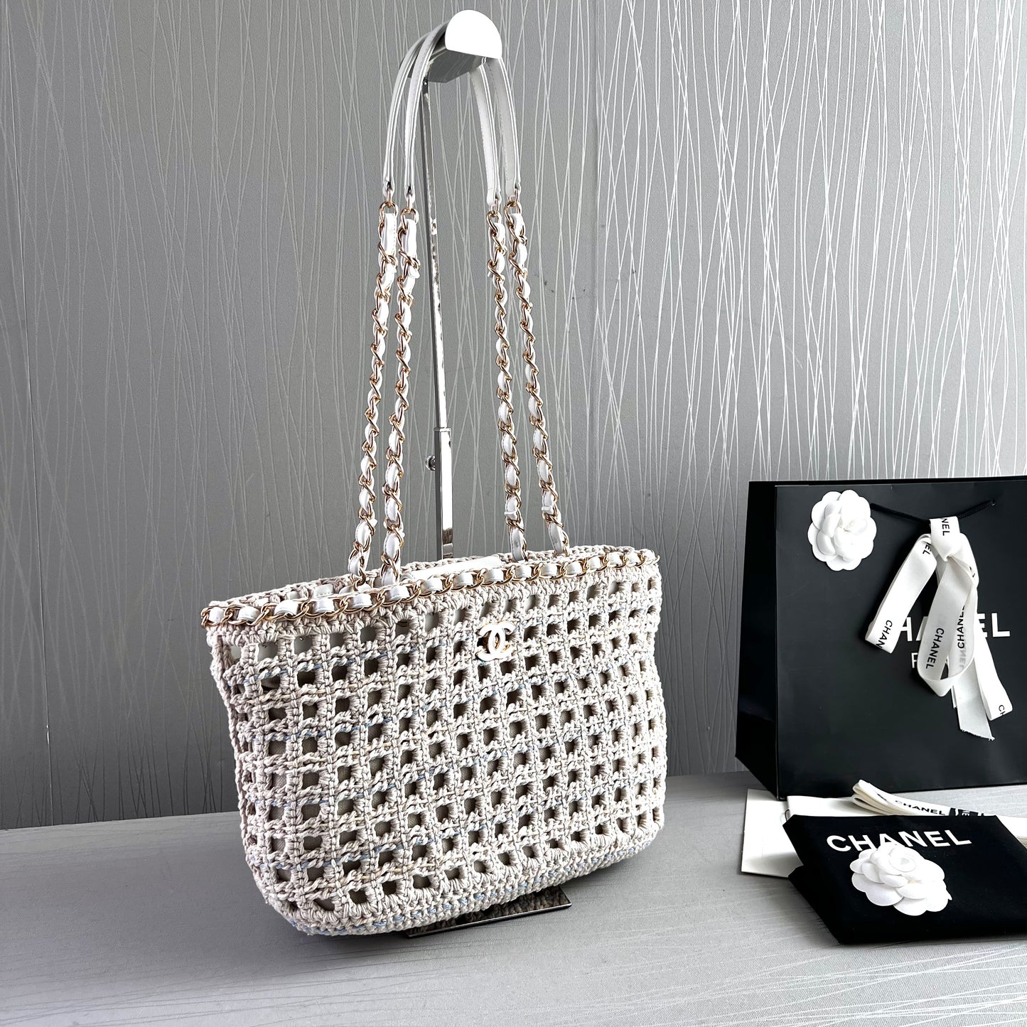 Bolso C algodón natural tejido y piel