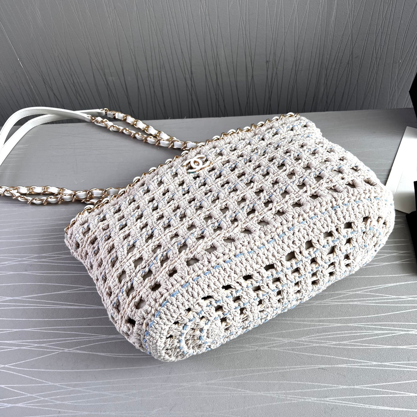 Bolso C algodón natural tejido y piel