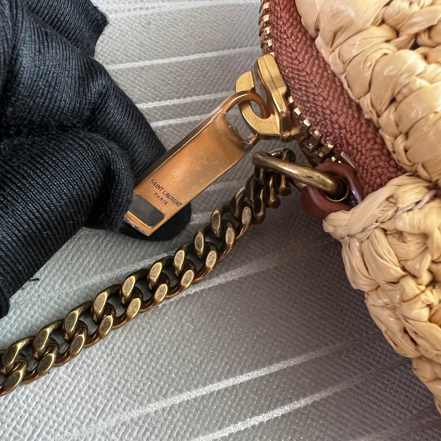 Bolso Y rafia natural y piel marrón