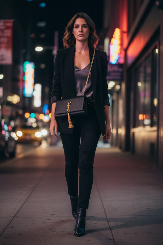 Bolso Y piel granulada color negro con borla