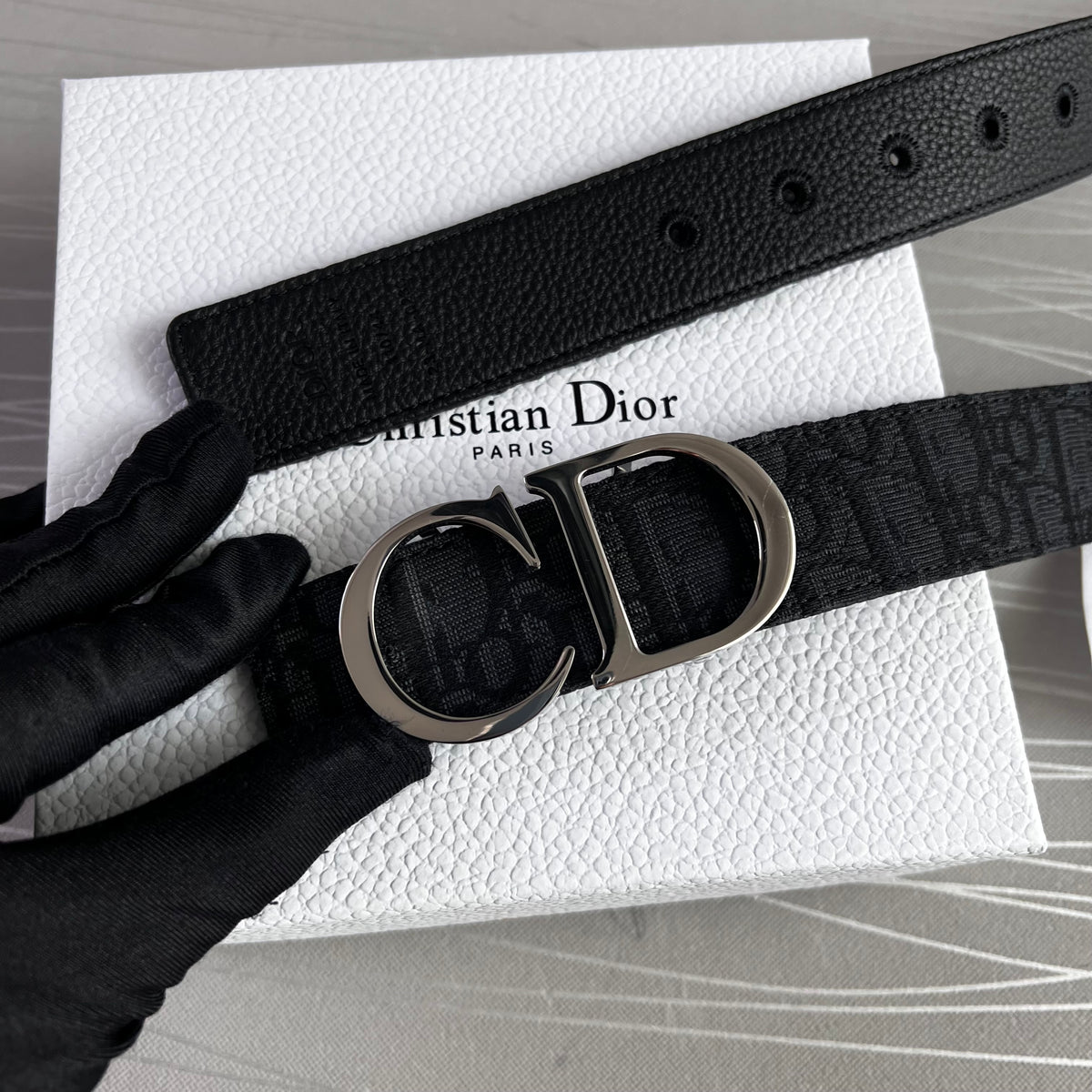 Cinto D-ior piel reversible negro