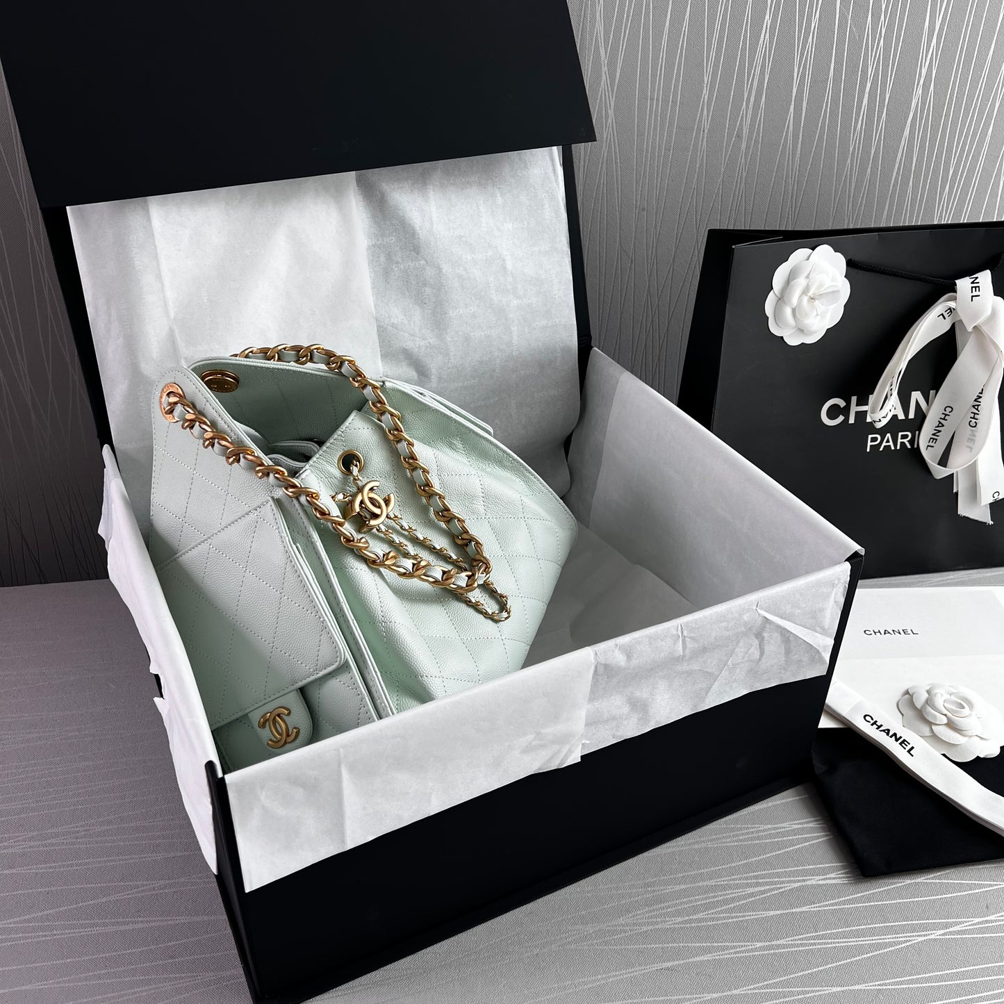 Bolso C 2-5 piel granulada color verde menta pequeña