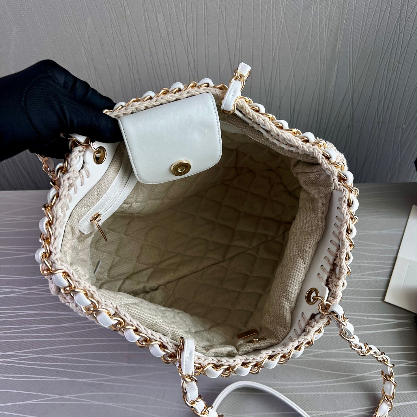 Bolso C algodón natural tejido y piel