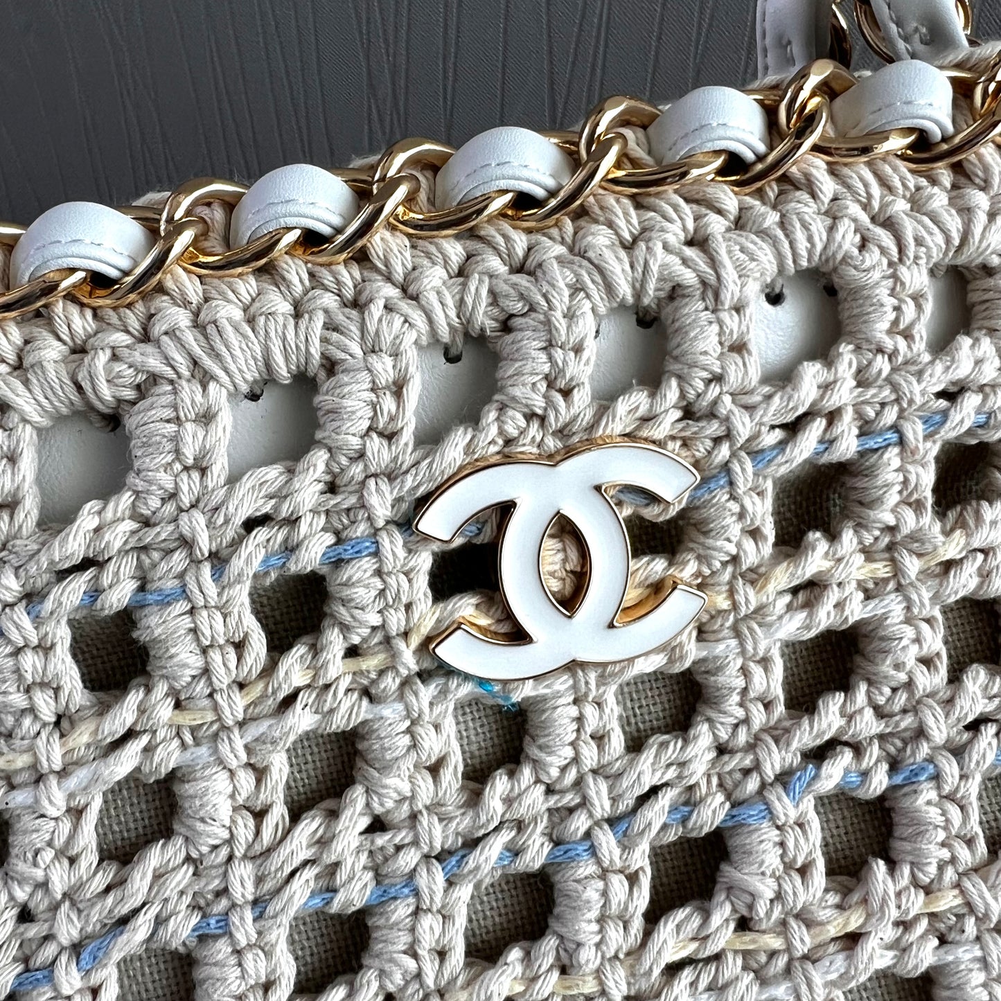 Bolso C algodón natural tejido y piel