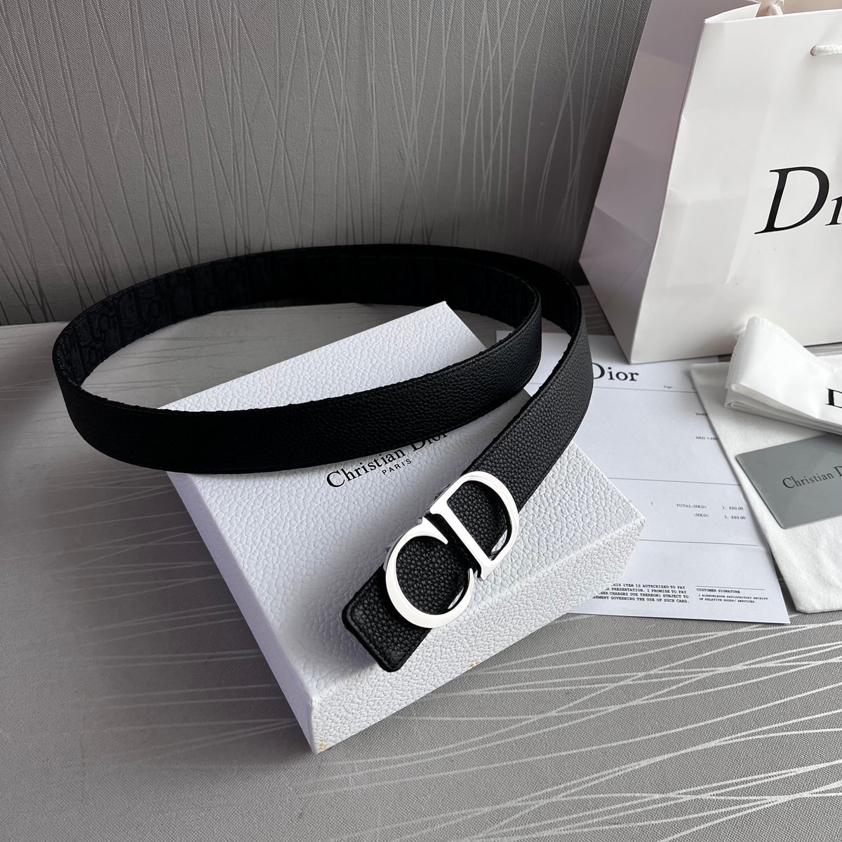 Cinto D-ior piel reversible negro