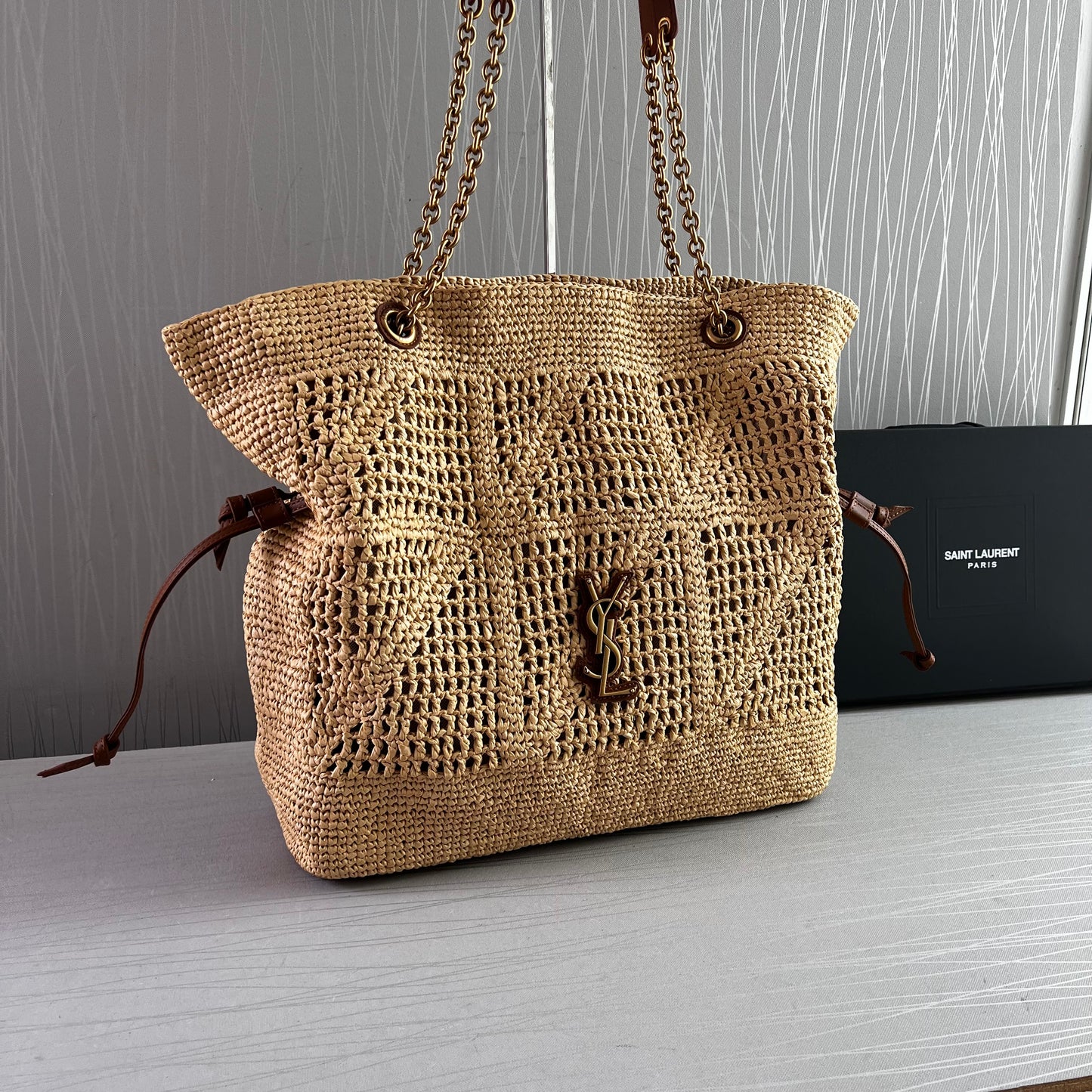 Bolso Y rafia natural y piel color marrón