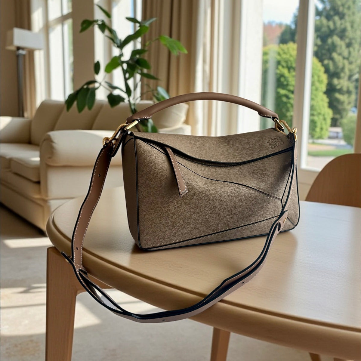 Bolso L-oewe piel color taupe