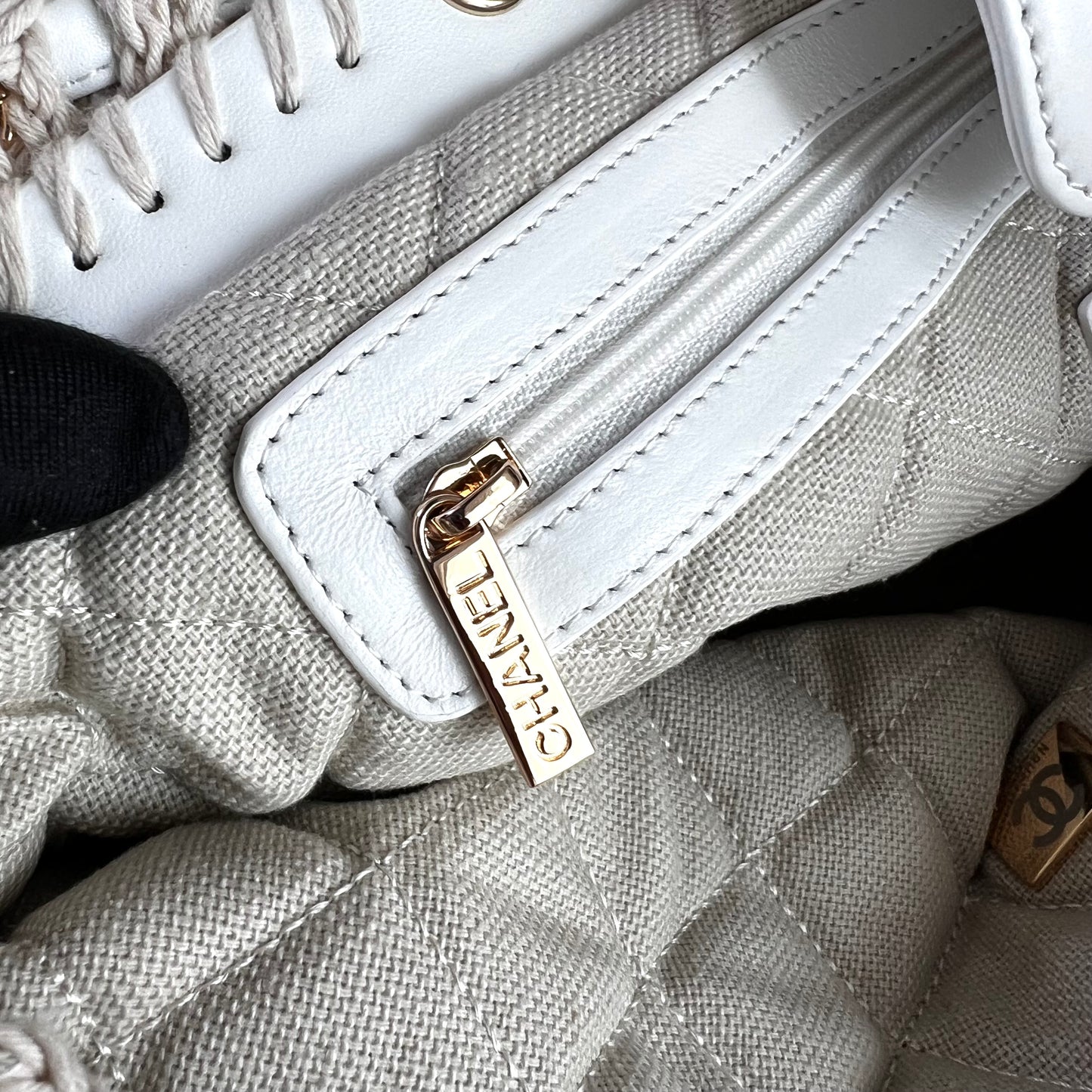 Bolso C algodón natural tejido y piel