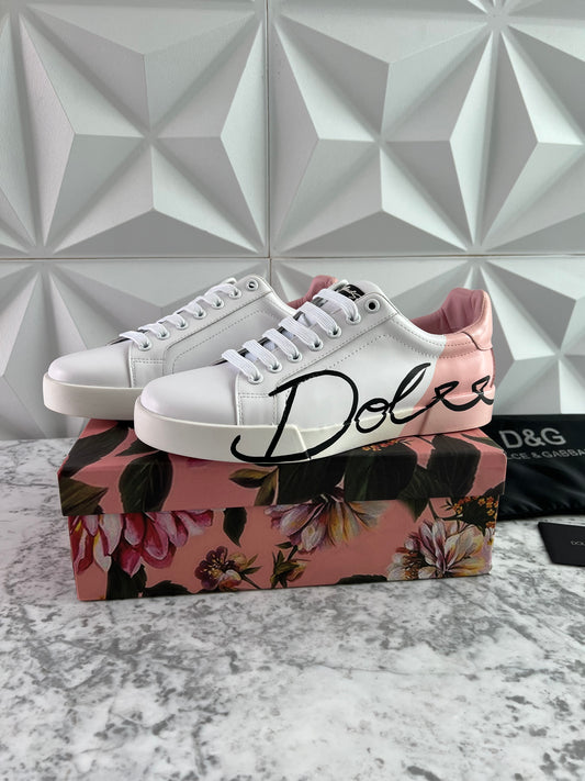 Sneakers D piel color blanco con rosa